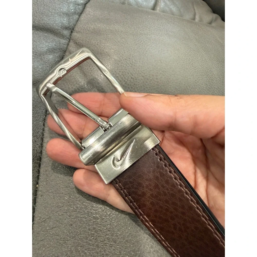 Nike Mens Reversible Belt Black Brown Leather Lined Swivel Buckle Large 56001204